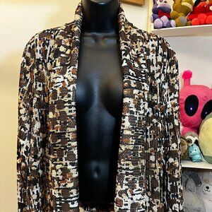 Ruby Rd Brown Abstract Knit Open Front Cardigan Womens Large